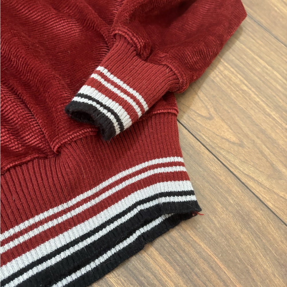 Men's Red Long-Sleeve Knit Polo Sweater with Striped Trim - Picture 3 of 5
